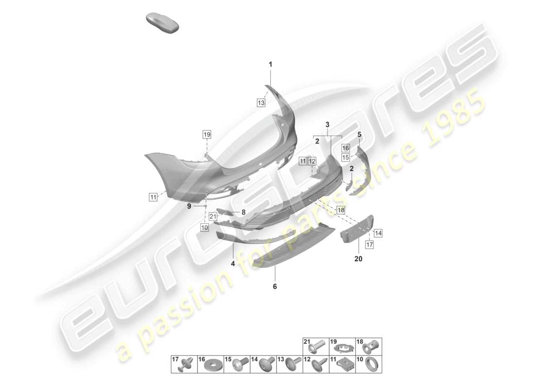 porsche 2021 (taycan 9j1-1) paraurti posteriore pacchetto sport design diagramma delle parti