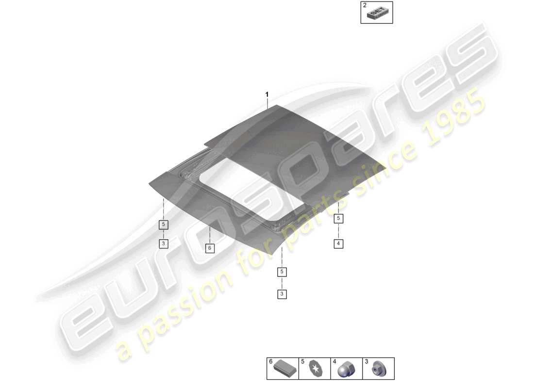 porsche 2025 (panamera 976) schema delle parti del telaio del tetto scorrevole in vetro