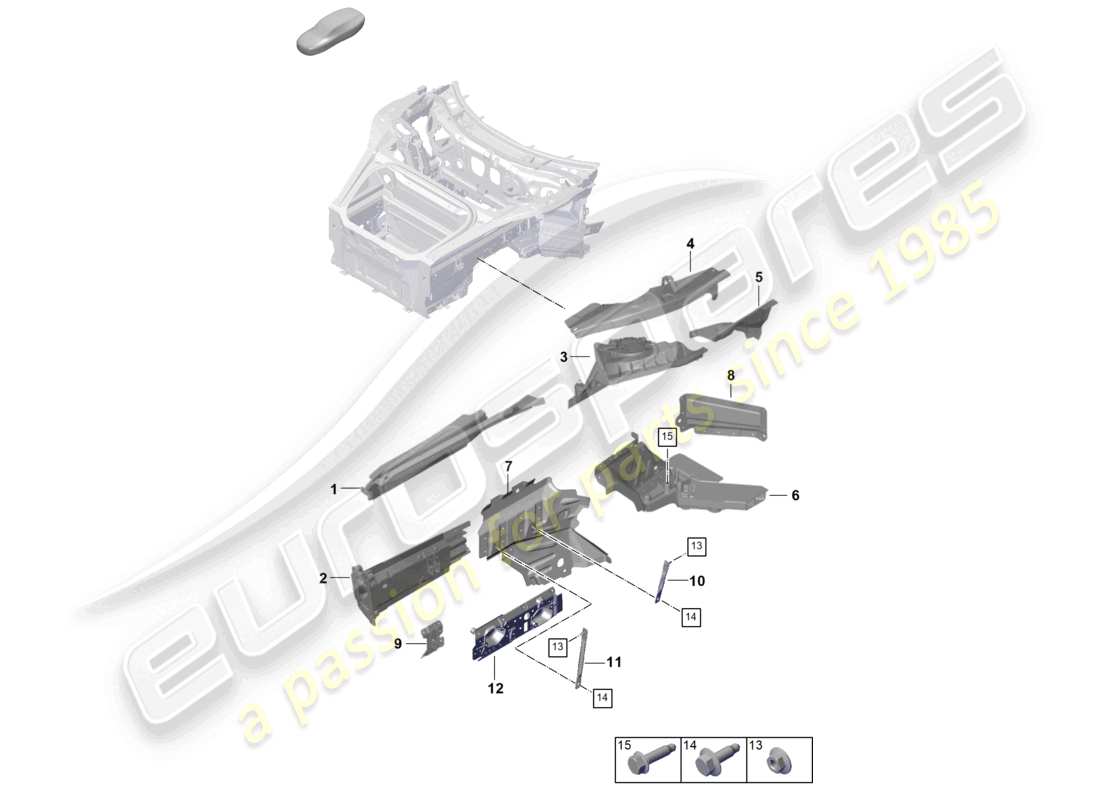 porsche 2025 (992-2 gt3) parte anteriore elemento laterale montaggio del montante della sospensione diagramma delle parti