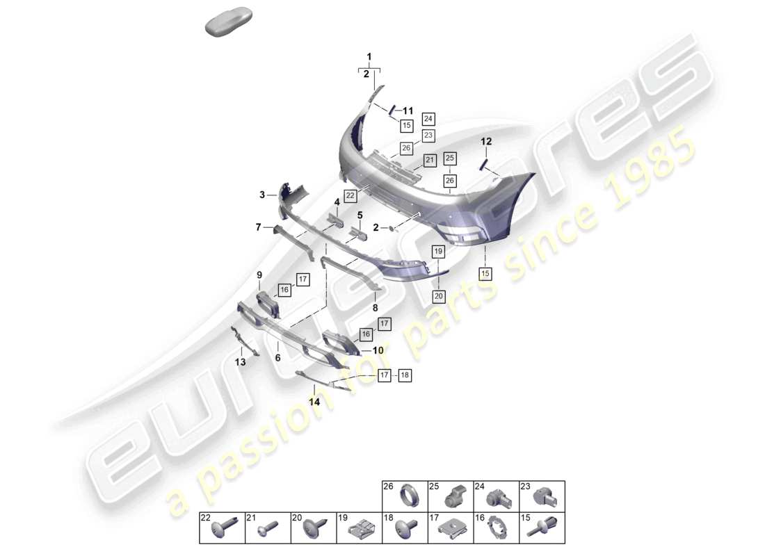 porsche 2024 (992-2) paraurti posteriore sport design package diagramma delle parti