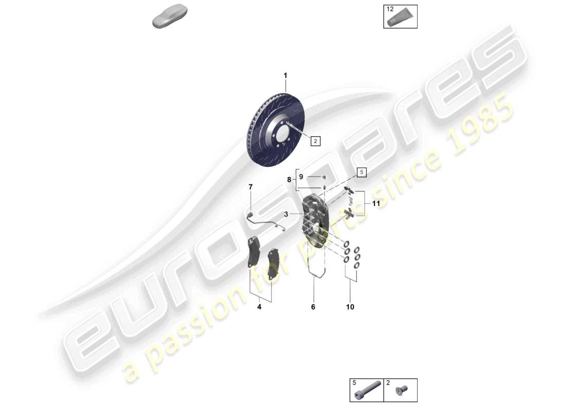 porsche 2021 (718 cayman gt4) freno a disco assale anteriore diagramma delle parti