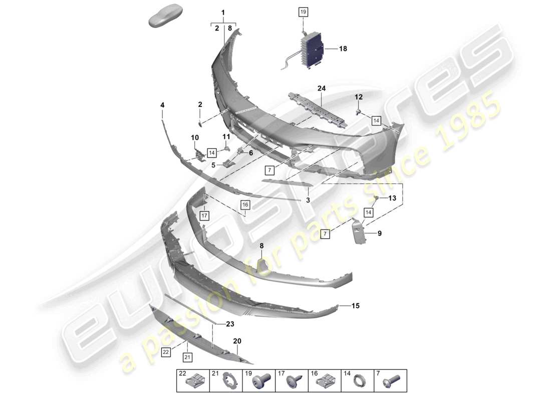 porsche 2020 (992-1 turbo / s) schema delle parti paraurti anteriore
