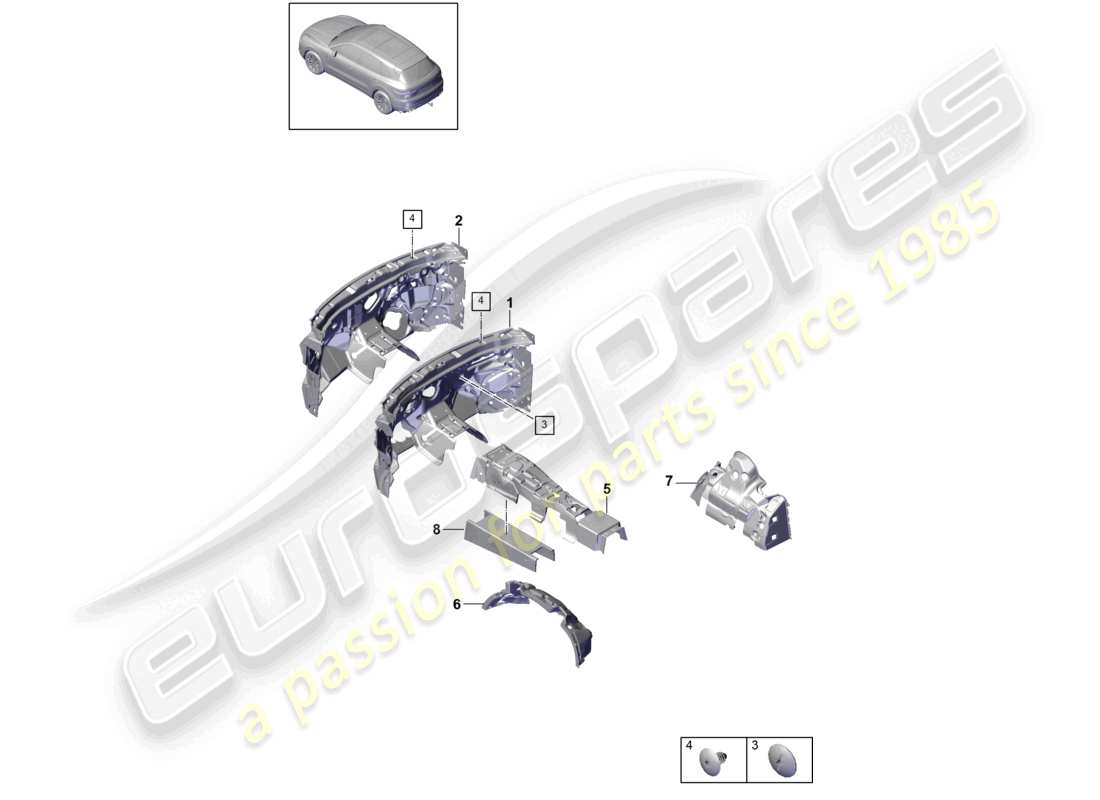 porsche 2022 (cayenne e3 9ya/9yb) assorbitore acustico smorzamento per l'interno del veicolo schema delle parti