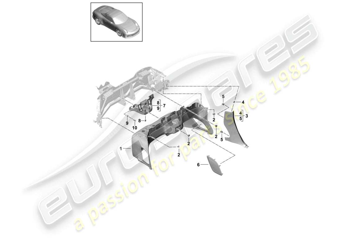 porsche 2021 (991-2 r/gt3/rs) schema delle parti della finitura del pannello posteriore della finitura dell'altoparlante