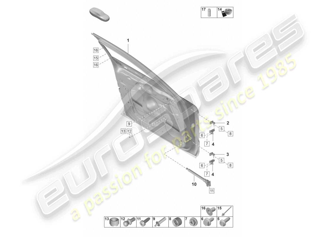 porsche 2021 (panamera 971-2) schema delle parti degli accessori anteriori della scocca della porta