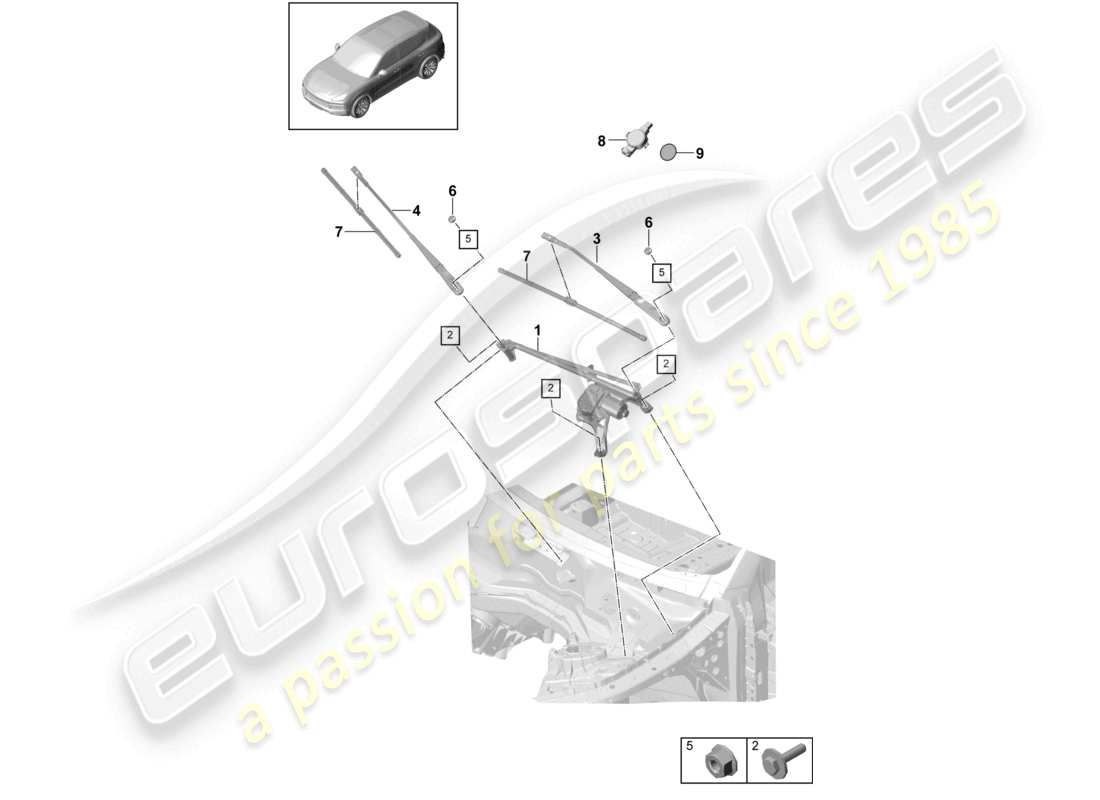 porsche 2022 (cayenne e3 9ya/9yb) sistema tergicristallo, compl sensore pioggia diagramma delle parti