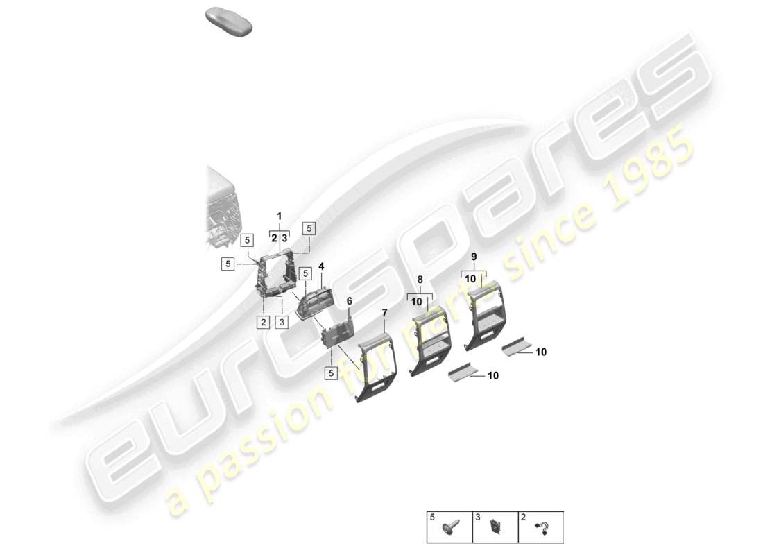 porsche 2025 (macan-e) schema delle parti degli accessori posteriori della consolle centrale