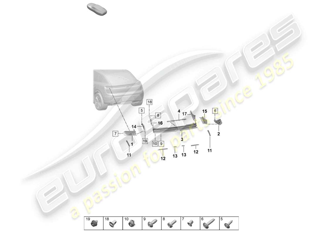 porsche 2025 (macan-e) luce posteriore luce targa catarifrangente luce posteriore luce freno supplementare schema delle parti
