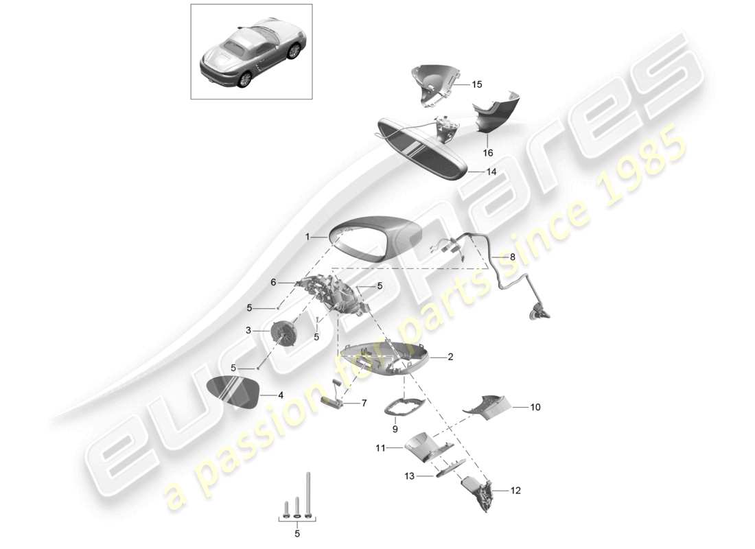 porsche 2022 (718 boxster) specchietto retrovisore esterno specchietto retrovisore interno schema delle parti