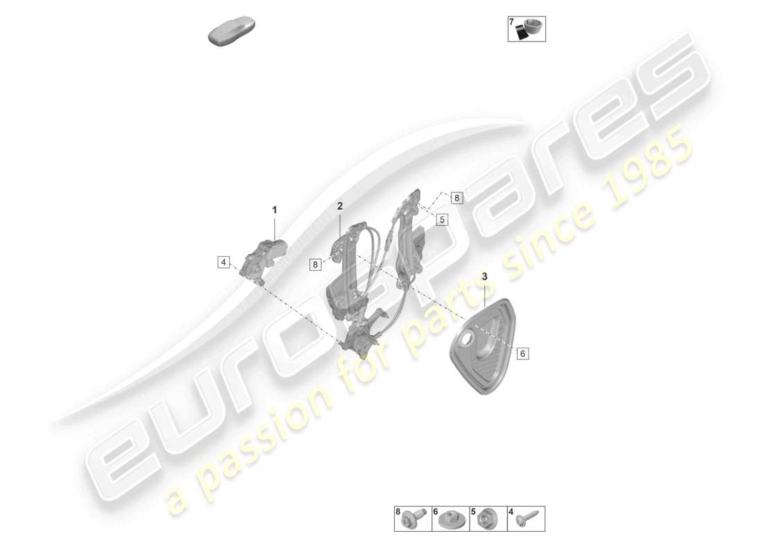 porsche 2020 (taycan 9j1-1) schema delle parti posteriori del regolatore della finestra