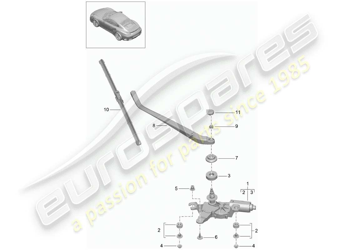 porsche 2018 (991-2 turbo) tergicristallo posteriore diagramma delle parti