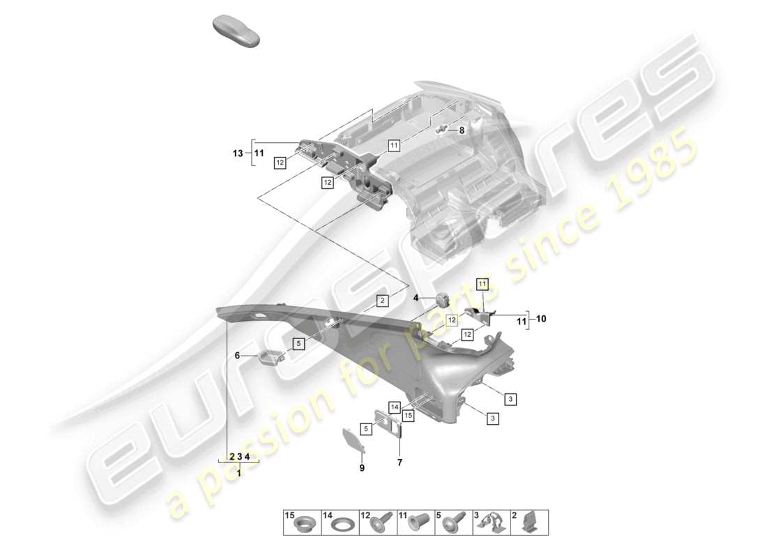 porsche 2024 (panamera 971-2) schema dei componenti del rivestimento del montante d del vano bagagli posteriore