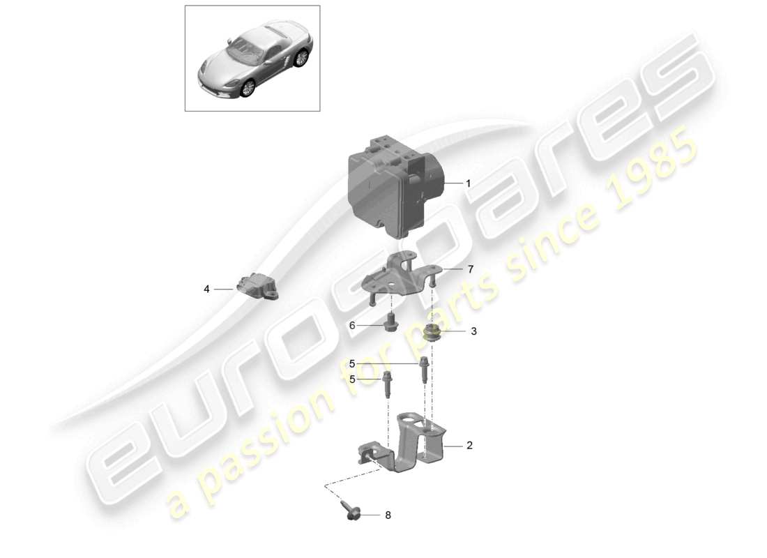 porsche 2025 (718 boxster) unità idraulica sistema frenante antibloccaggio -abs- schema delle parti