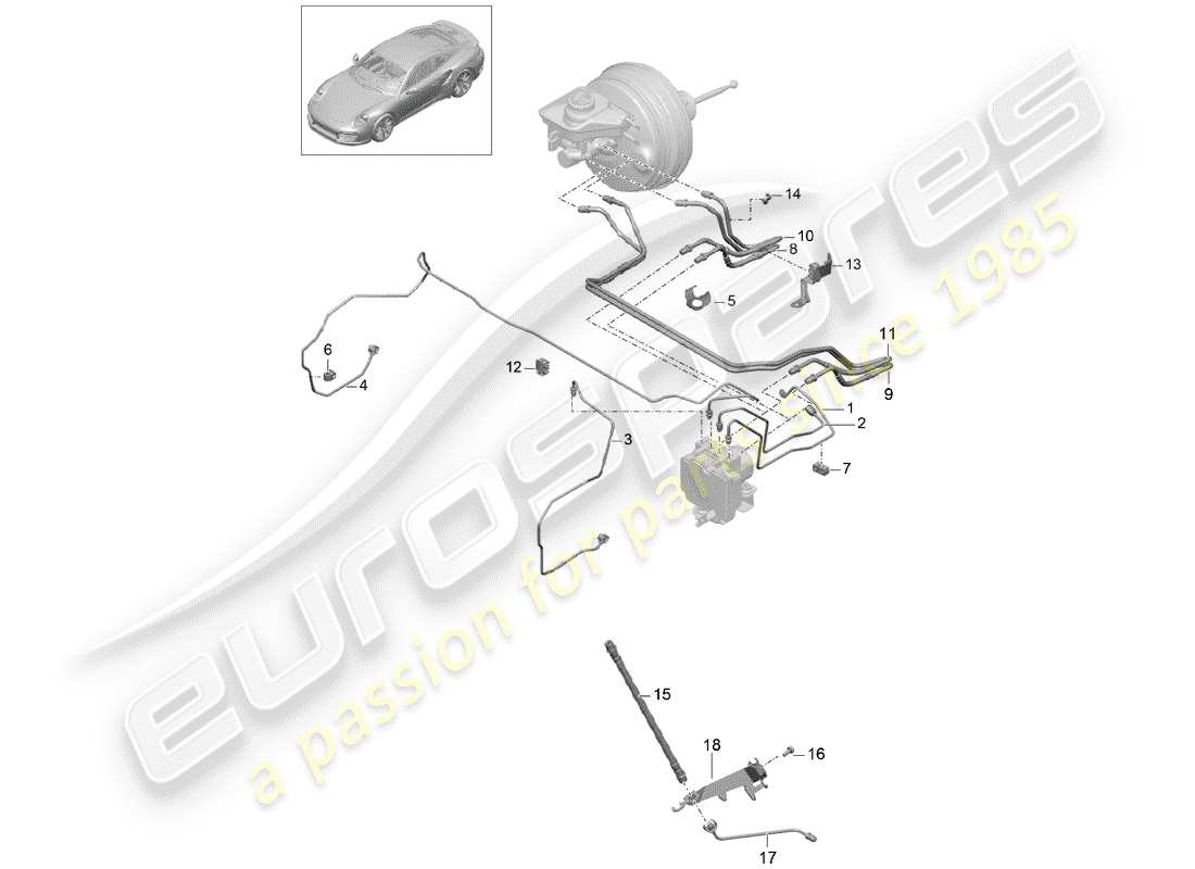 porsche 991 turbo (2018) diagramma delle parti linea freno