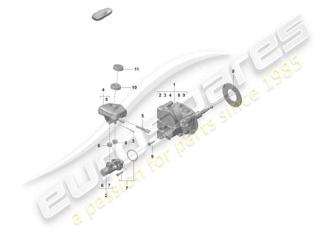 porsche 2021 (panamera 971-2) servofreno con cilindro principale del freno ibrido e serbatoio del liquido dei freni diagramma delle parti