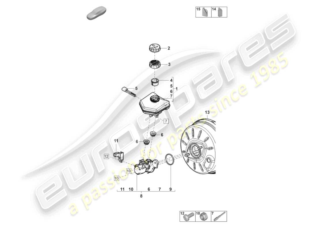 porsche 2021 (panamera 971-2) serbatoio del cilindro principale del freno in tandem con parti di fissaggio diagramma delle parti
