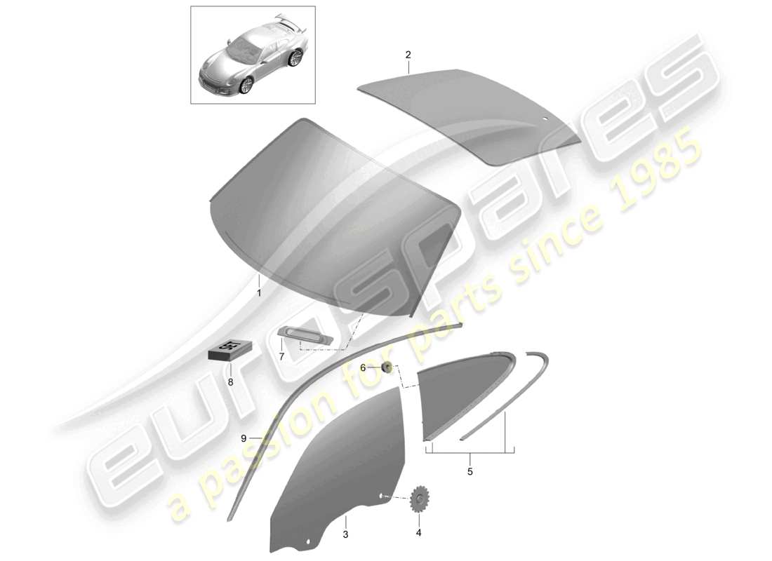 porsche 2021 (991-2 r/gt3/rs) vetri per finestre d >>- mj 2016 diagramma delle parti