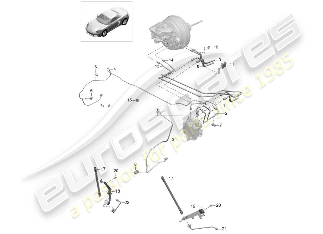 porsche 2024 (718 boxster) linea freno anteriore parte anteriore diagramma delle parti