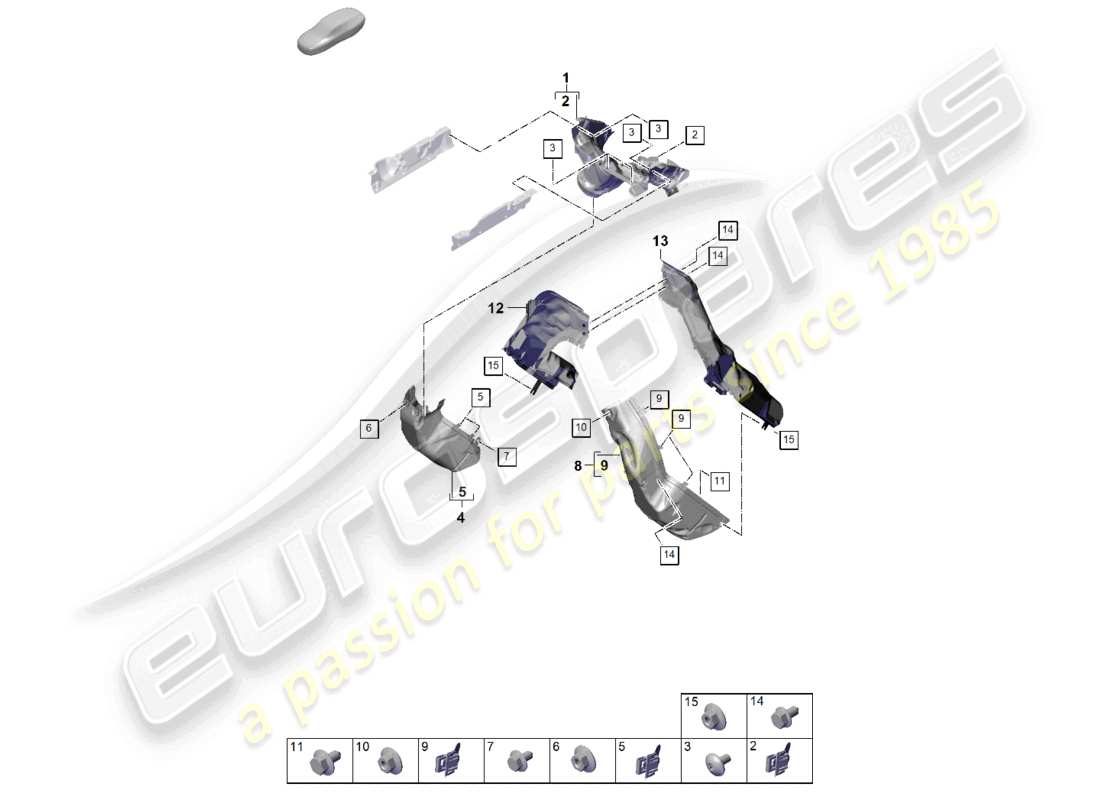 porsche 2025 (panamera 976) sistema di scarico isolamento termico canale di guida dell'aria per veicoli con filtro antiparticolato per benzina schema dei componenti