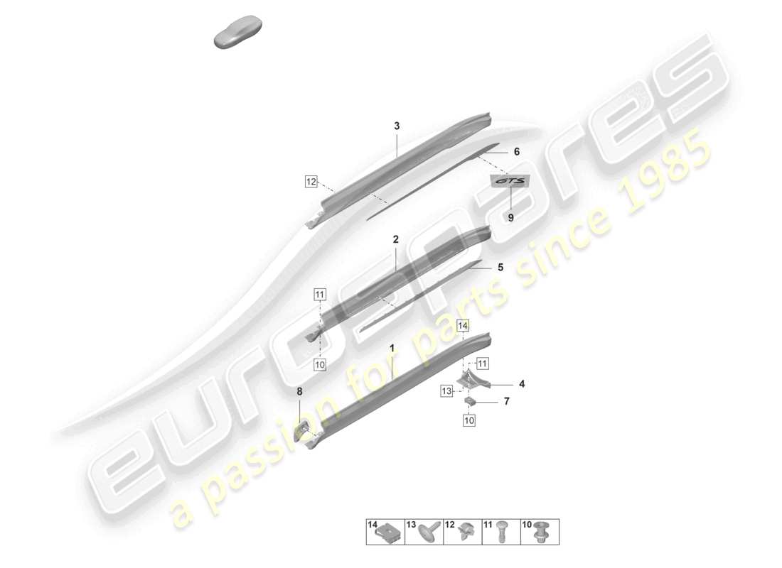 porsche 2020 (taycan 9j1-1) schema delle parti degli accessori per il rivestimento dei longheroni