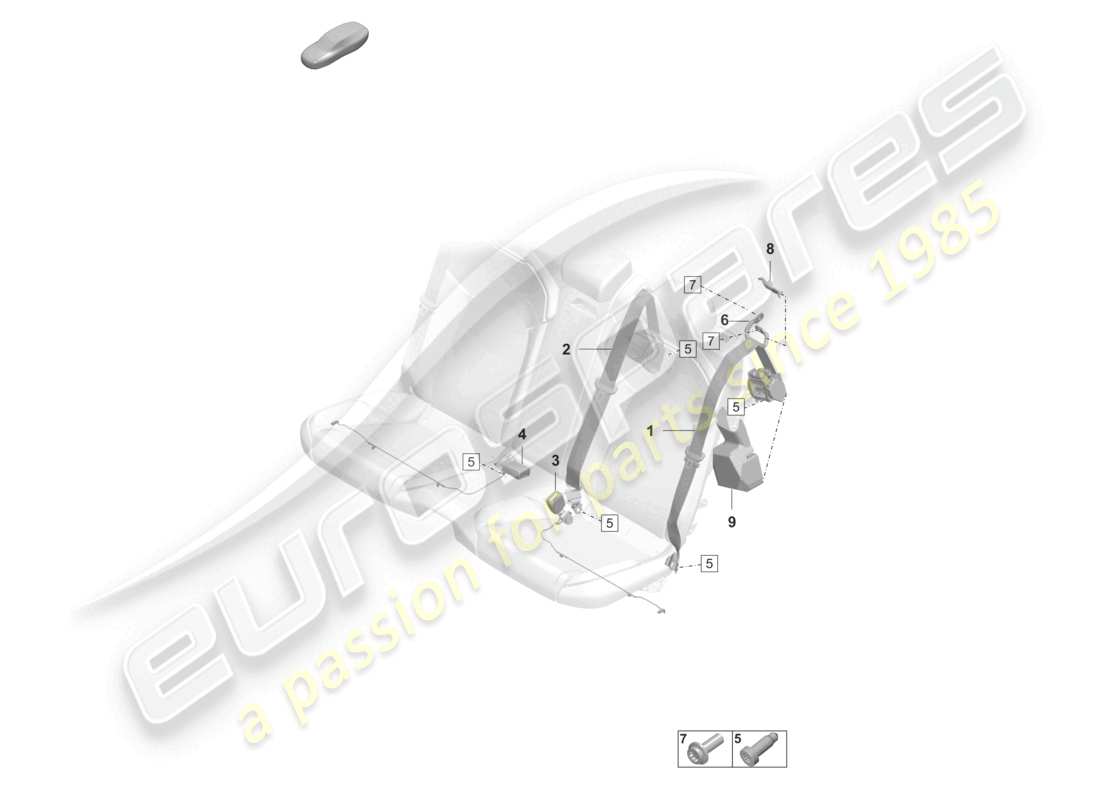 porsche 2020 (taycan 9j1-1) cintura di sicurezza a tre punti posteriore chiusura della cintura diagramma delle parti