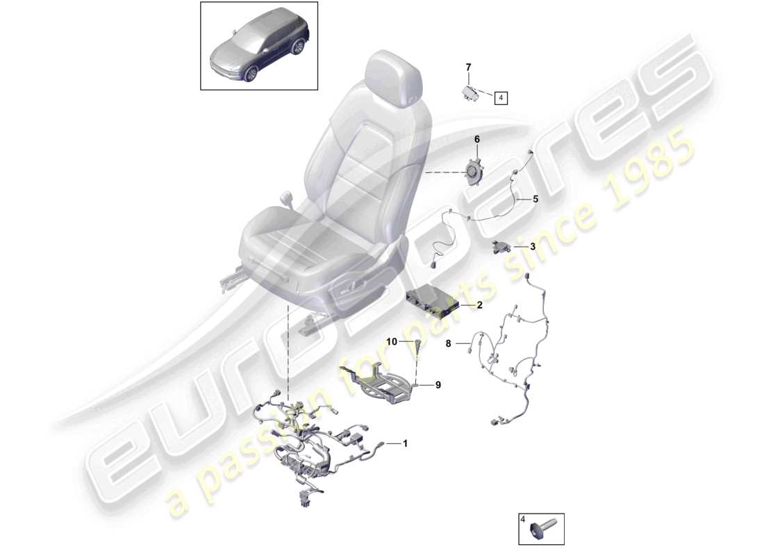 porsche 2023 (cayenne e3 9ya/9yb) cablaggio anteriore sedile standard sedile comfort sedile sportivo schema delle parti