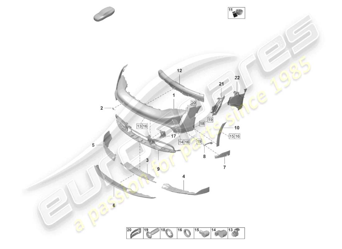 porsche 2022 (taycan 9j1-1) paraurti anteriore taycan cross turismo turbo diagramma delle parti