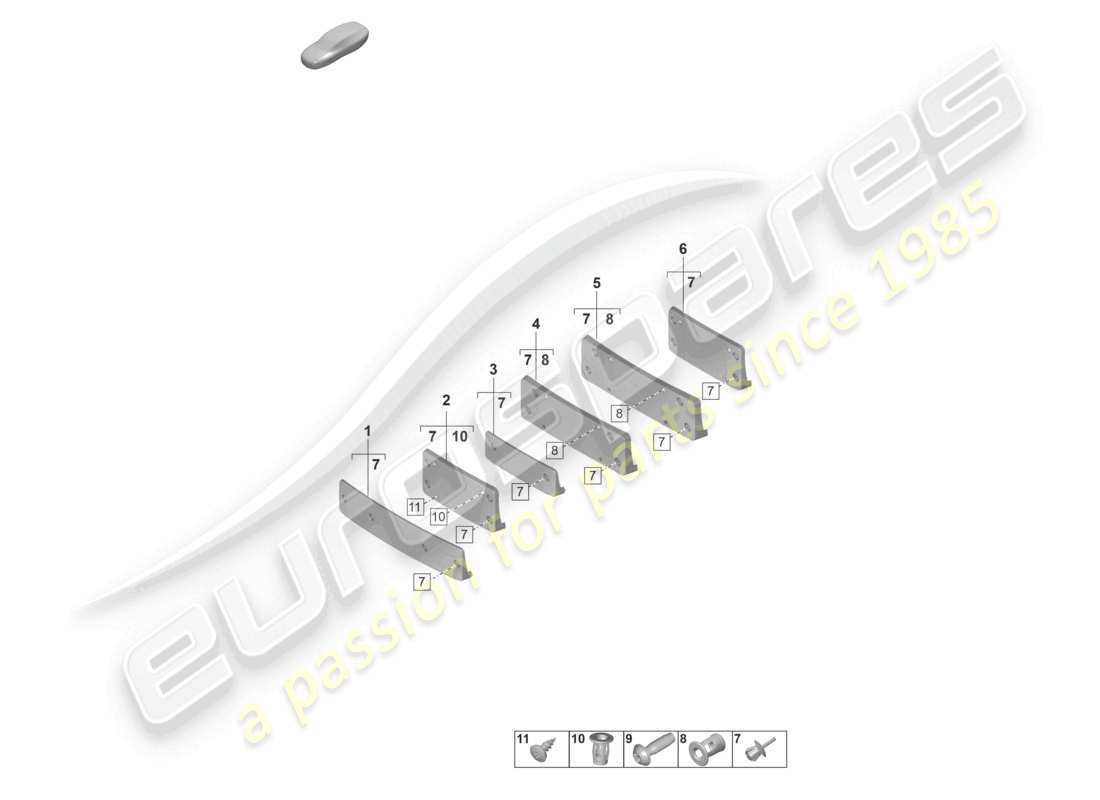 porsche 2024 (panamera 971-2) schema base delle parti del supporto targa