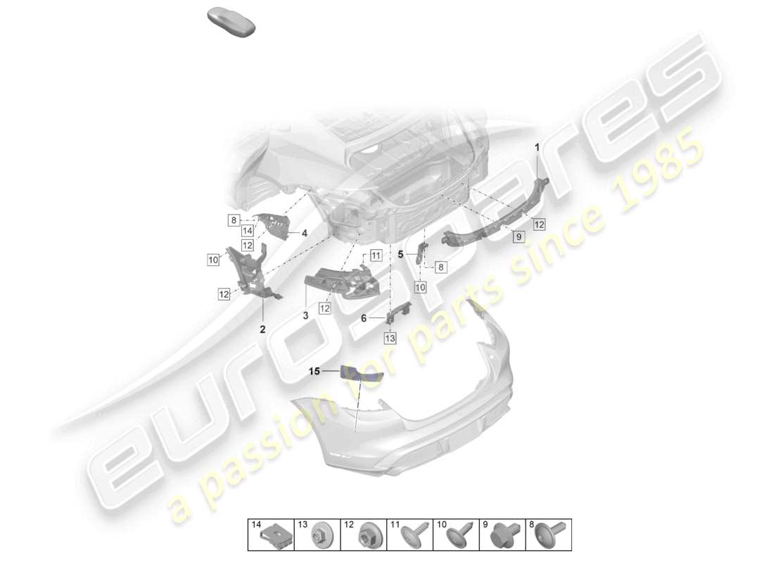 porsche 2021 (taycan 9j1-1) fissaggi paraurti posteriore diagramma delle parti