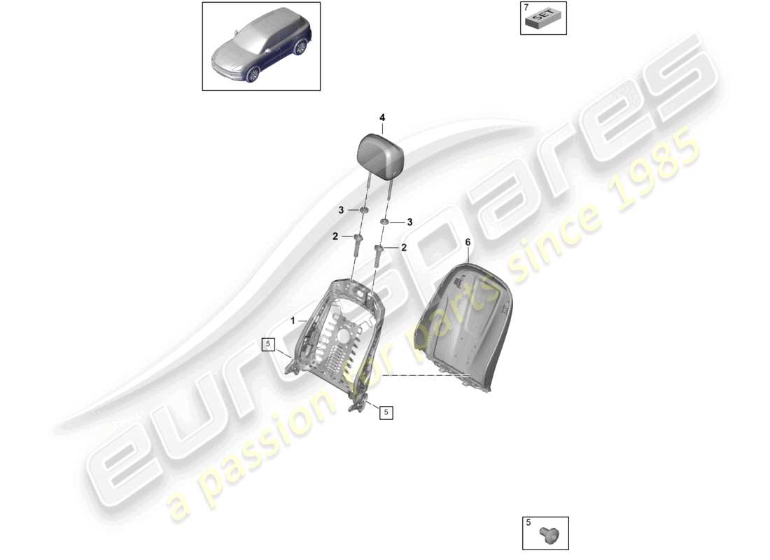 porsche 2024 (cayenne e3 9ya/9yb) telaio dello schienale guscio dello schienale sedile standard diagramma delle parti