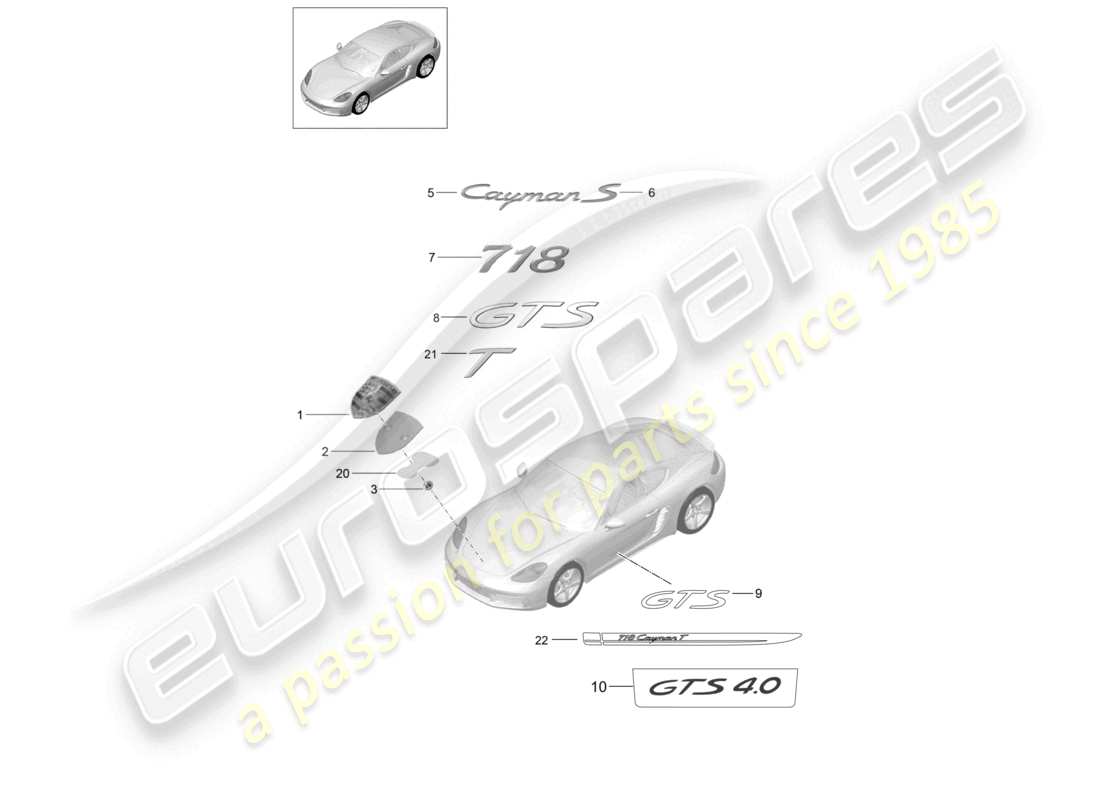 porsche 2021 (718 cayman) modanature iscrizioni/lettering diagramma delle parti