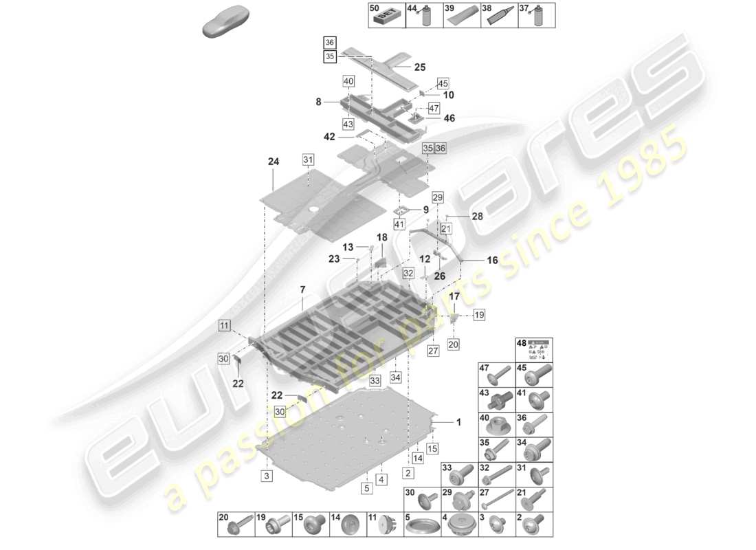 porsche 2020 (taycan 9j1-1) batteria di ricambio alloggiamento azionamento elettrico diagramma delle parti