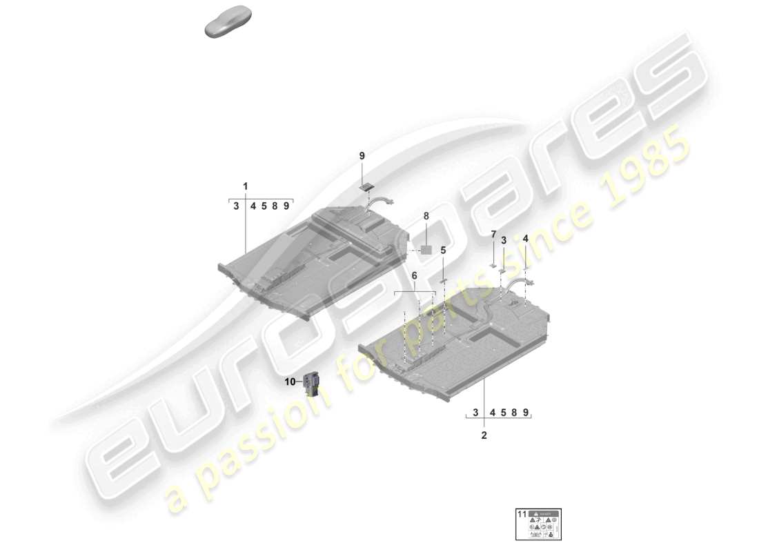 porsche 2020 (taycan 9j1-1) batteria di scorta azionamento elettrico avviso diagramma delle parti