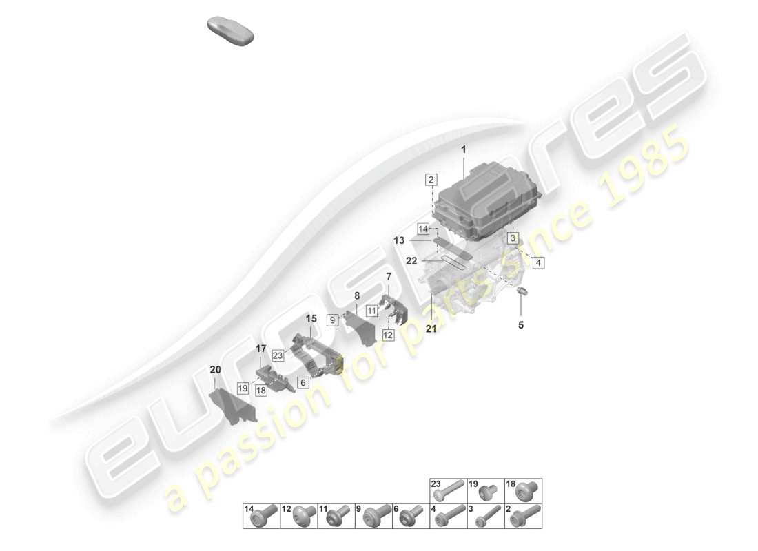 porsche 2020 (taycan 9j1-1) motore di trazione per azionamento elettrico parti singole assale anteriore diagramma delle parti