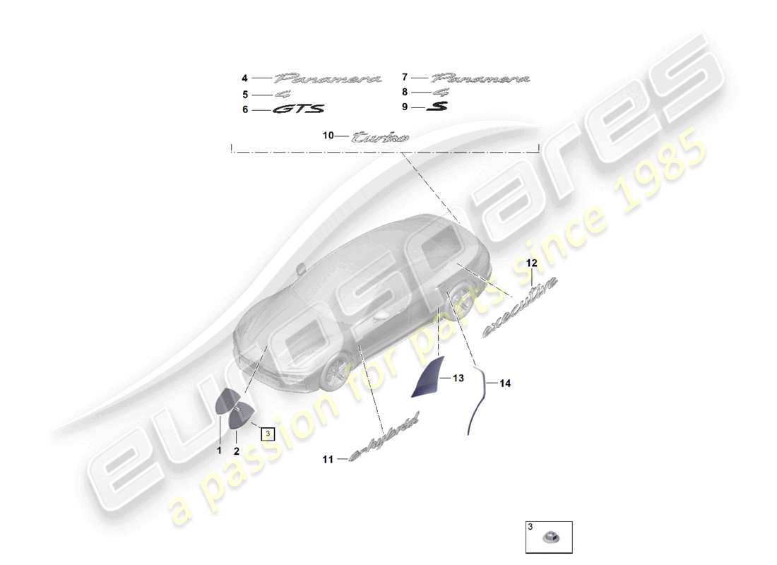 porsche 2026 (panamera 976) iscrizioni/lettering pellicola di protezione in pietra diagramma delle parti