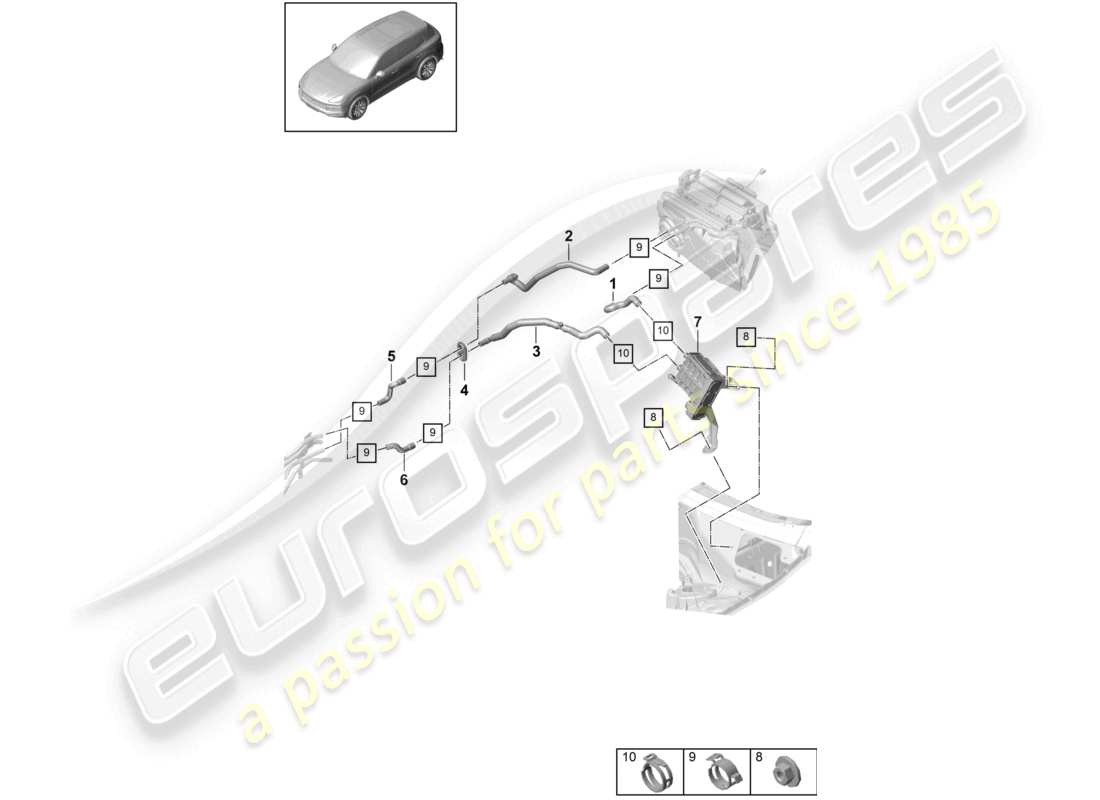 porsche 2024 (cayenne e3 9ya/9yb) riscaldatore rhd scatola dell'acqua del circuito ad alta temperatura per veicoli con trazione ibrida schema dei componenti