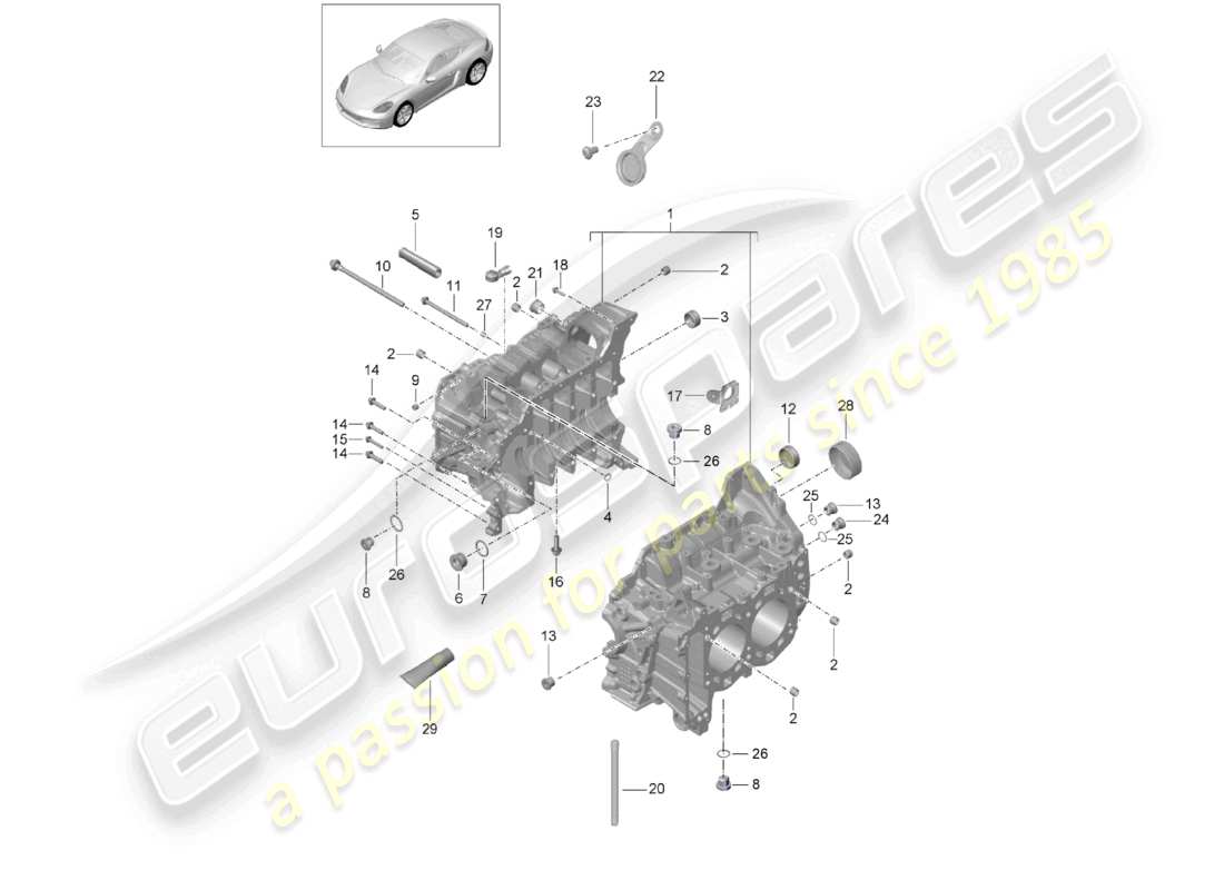porsche 2022 (718 cayman) alloggiamento del basamento schema delle parti