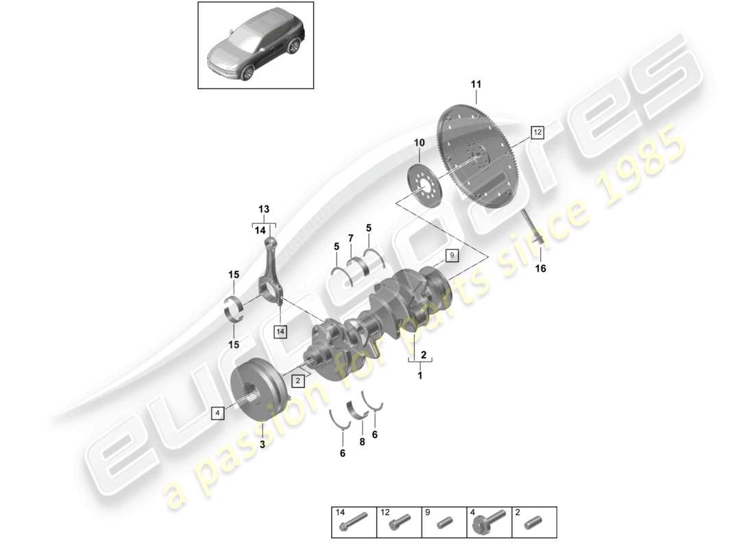 porsche 2022 (cayenne e3 9ya/9yb) biella dell'albero motore disco frizione diagramma delle parti