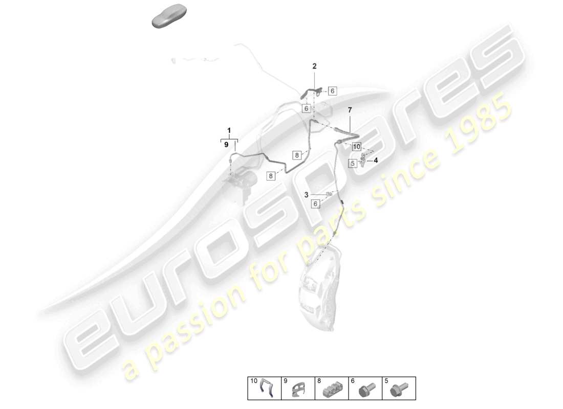 porsche 2021 (panamera 971-2) schema delle parti del tubo del freno anteriore dal sistema idraulico al tubo del freno
