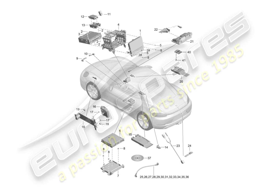 porsche 2021 (718 cayman) pannello di controllo sistema di navigazione computer centrale microfono tv telecamera diagramma delle parti