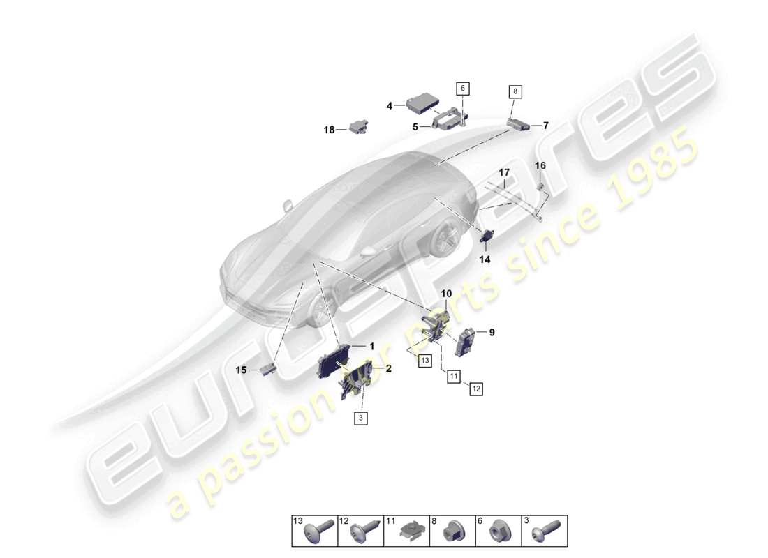 porsche 2026 (panamera 976) telecamera ausilio al parcheggio freno di stazionamento portellone posteriore spoiler posteriore aria condizionata schema dei componenti