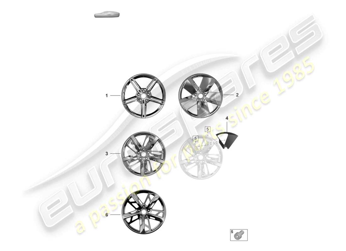 porsche 2020 (taycan 9j1-1) cerchio in lega 21 diagramma delle parti