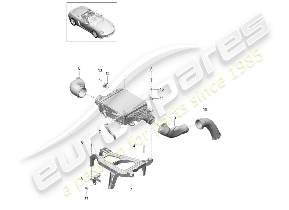 porsche 2022 (718 boxster) schema delle parti del raffreddatore dell'aria di carica