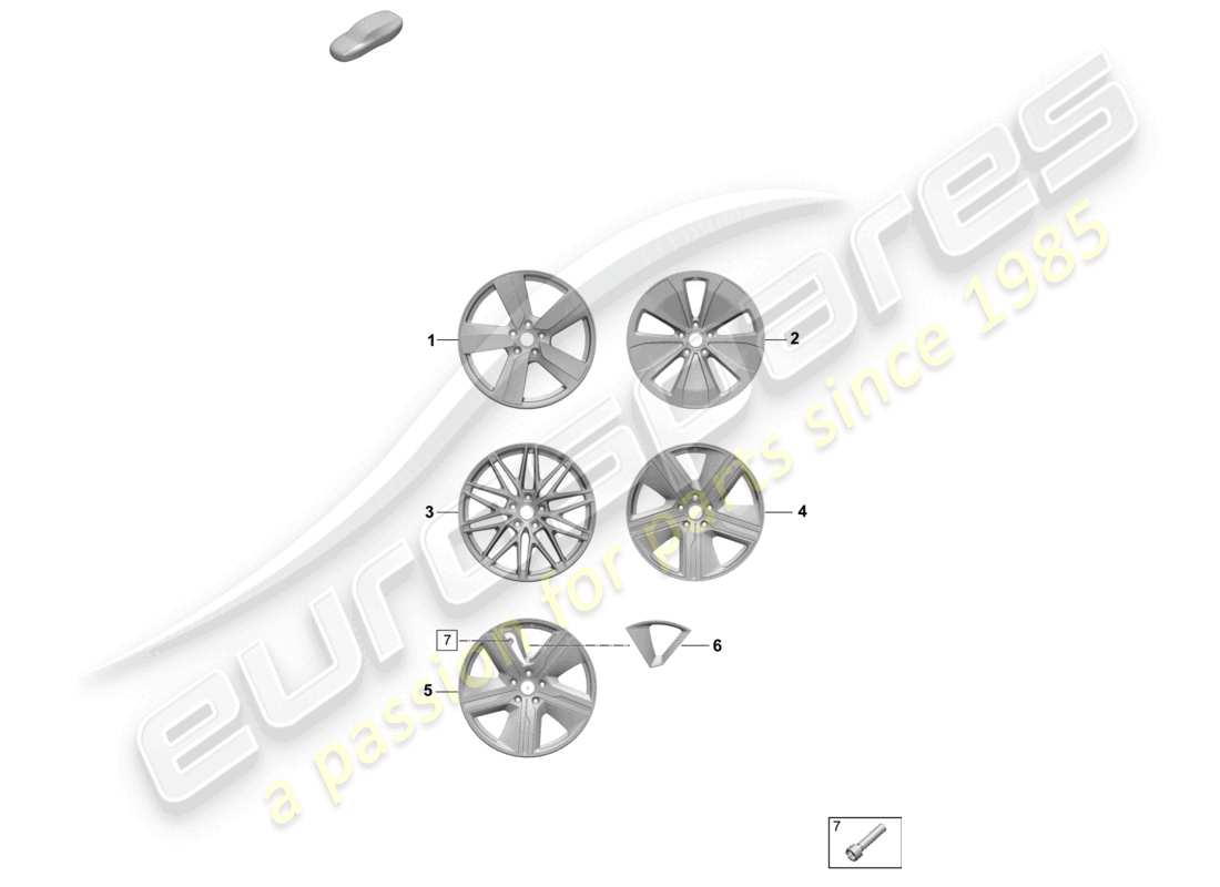 porsche 2025 (macan-e) diagramma delle parti del cerchio in lega