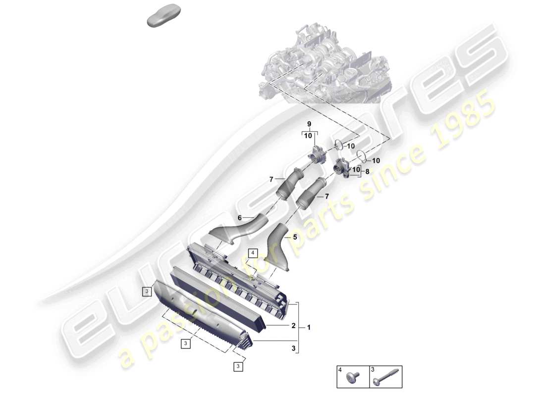 porsche 2025 (panamera 976) schema delle parti del collettore di aspirazione del tubo di aspirazione dell'alloggiamento del filtro dell'aria