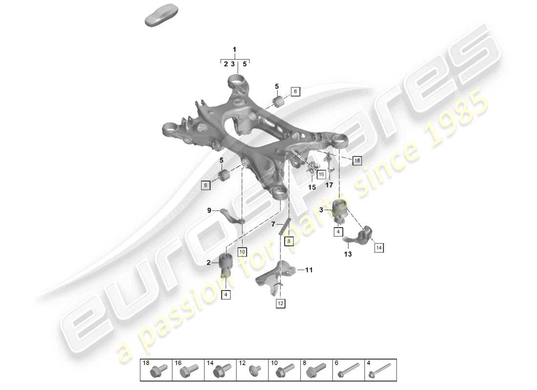 porsche 2026 (panamera 976) schema delle parti del sottotelaio di sospensione della traversa