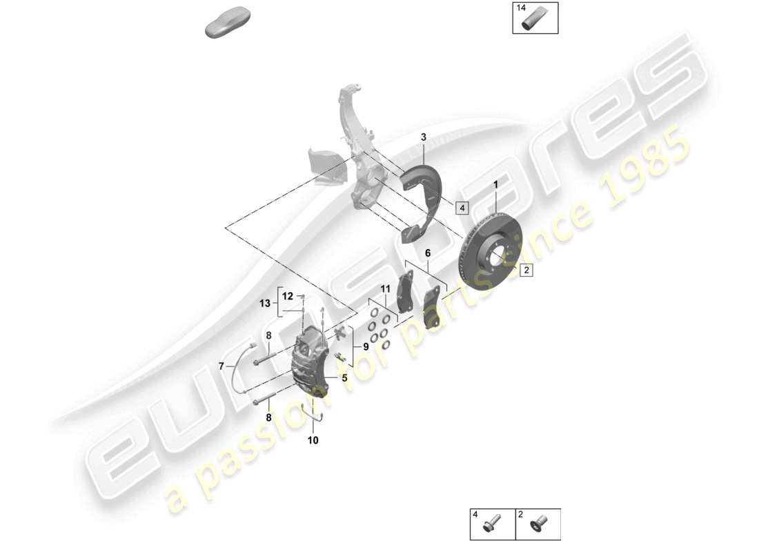porsche 2026 (taycan 9j1-2) freno a disco 18 assale anteriore rosso diagramma delle parti