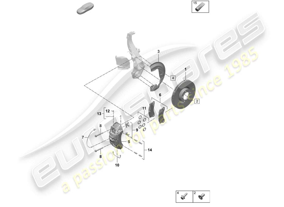 porsche 2026 (taycan 9j1-2) freno a disco 17 assale anteriore nero diagramma delle parti