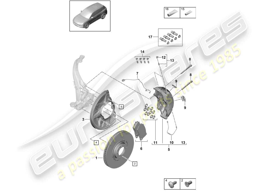 porsche 2023 (cayenne e3 9ya/9yb) freno a disco 20 schema delle parti dell'assale anteriore