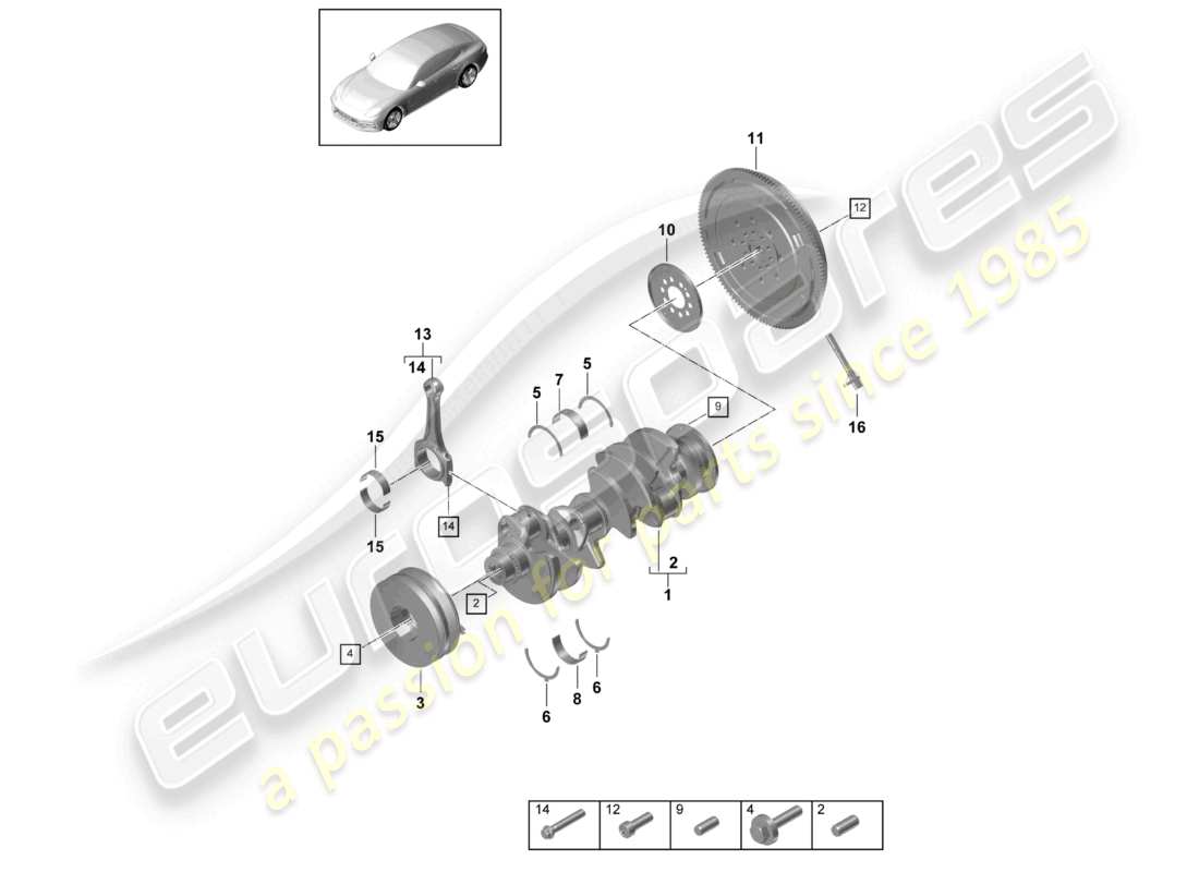 porsche 2021 (panamera 971-1) biella dell'albero motore volano bimassa diagramma delle parti